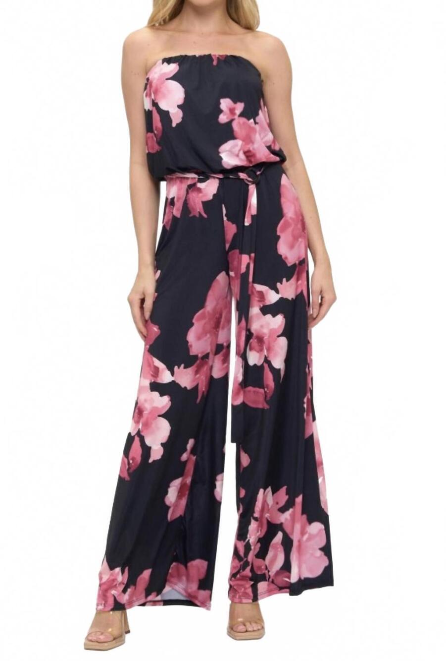 NEW ARIELLA printed tube jumpsuit in black/pink